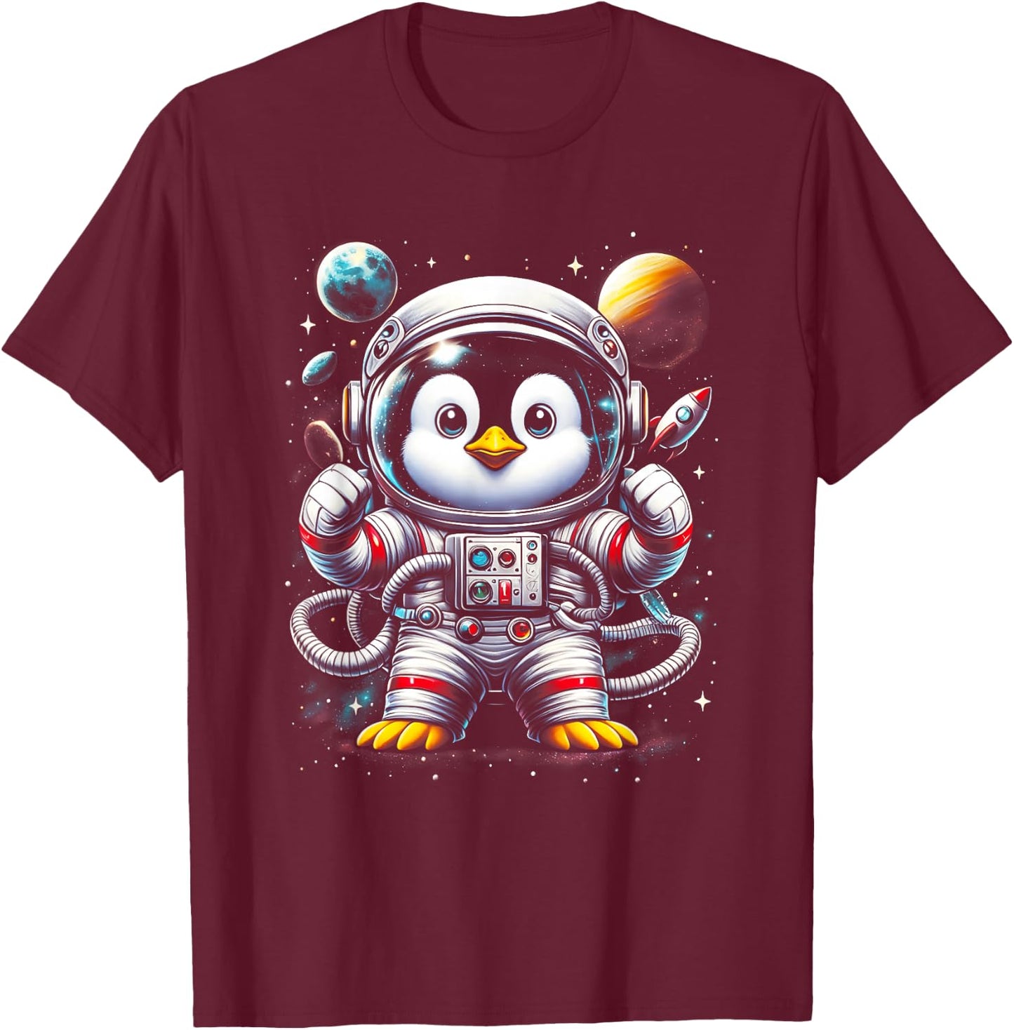 Penguin Astronaut Lover Space Art Space Galaxy Astrology T-Shirt - T-Shirt | Maroon