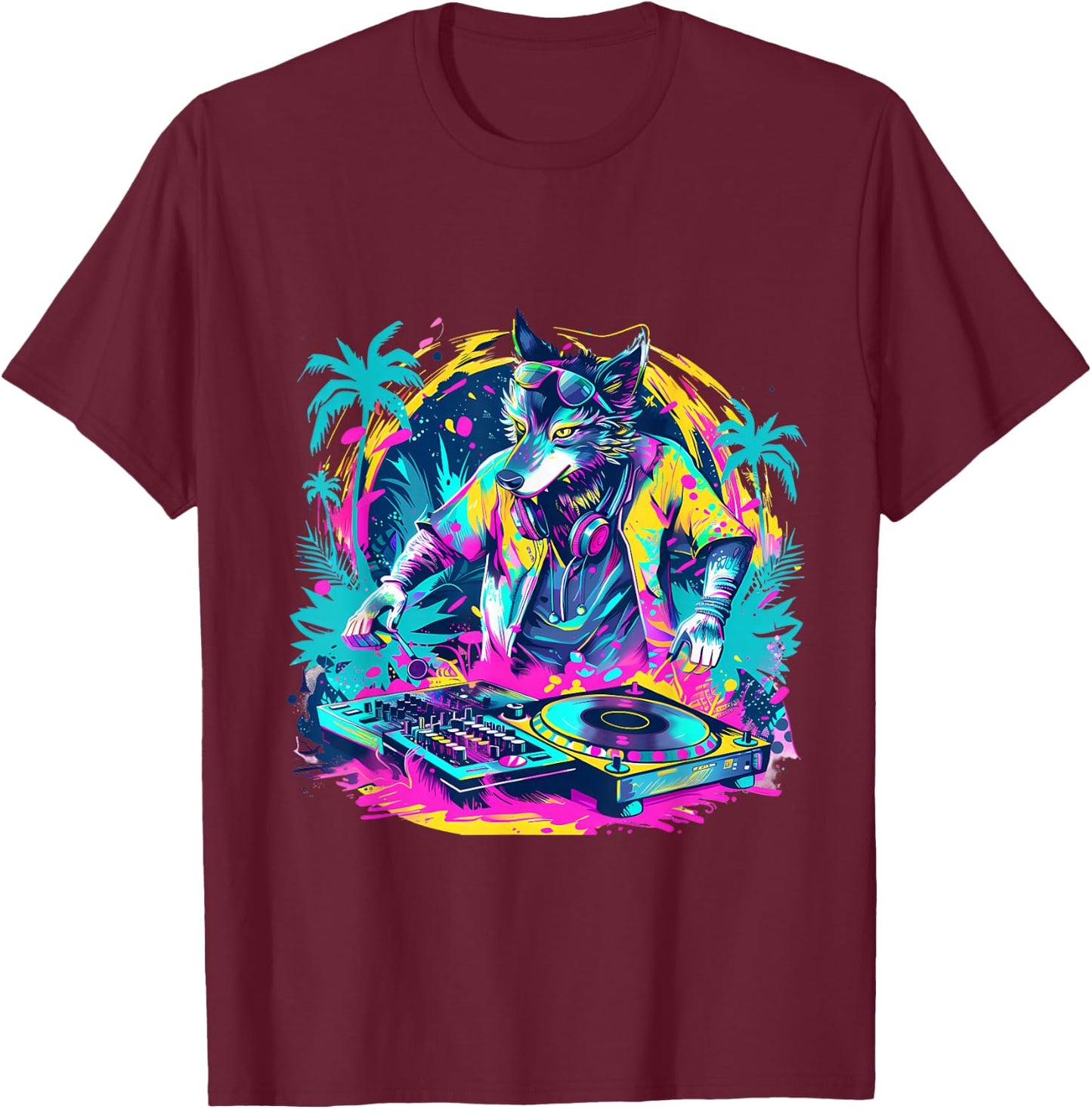 Wolf DJ Techno Dance Music Producer EDM Turntable DJ Wolf T-Shirt - T-Shirt | Maroon