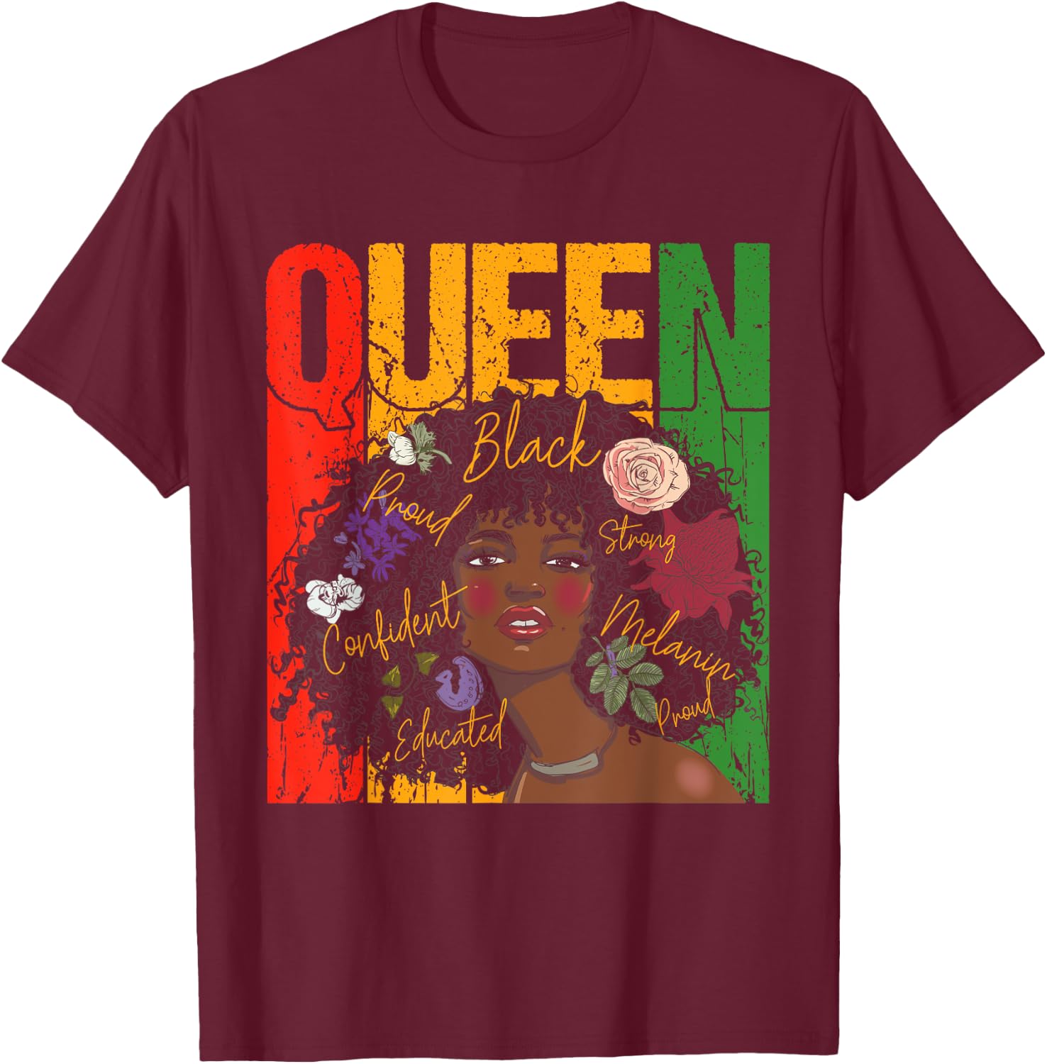 Juneteenth Black History Month Educated African Queen T-Shirt - T-Shirt | Maroon