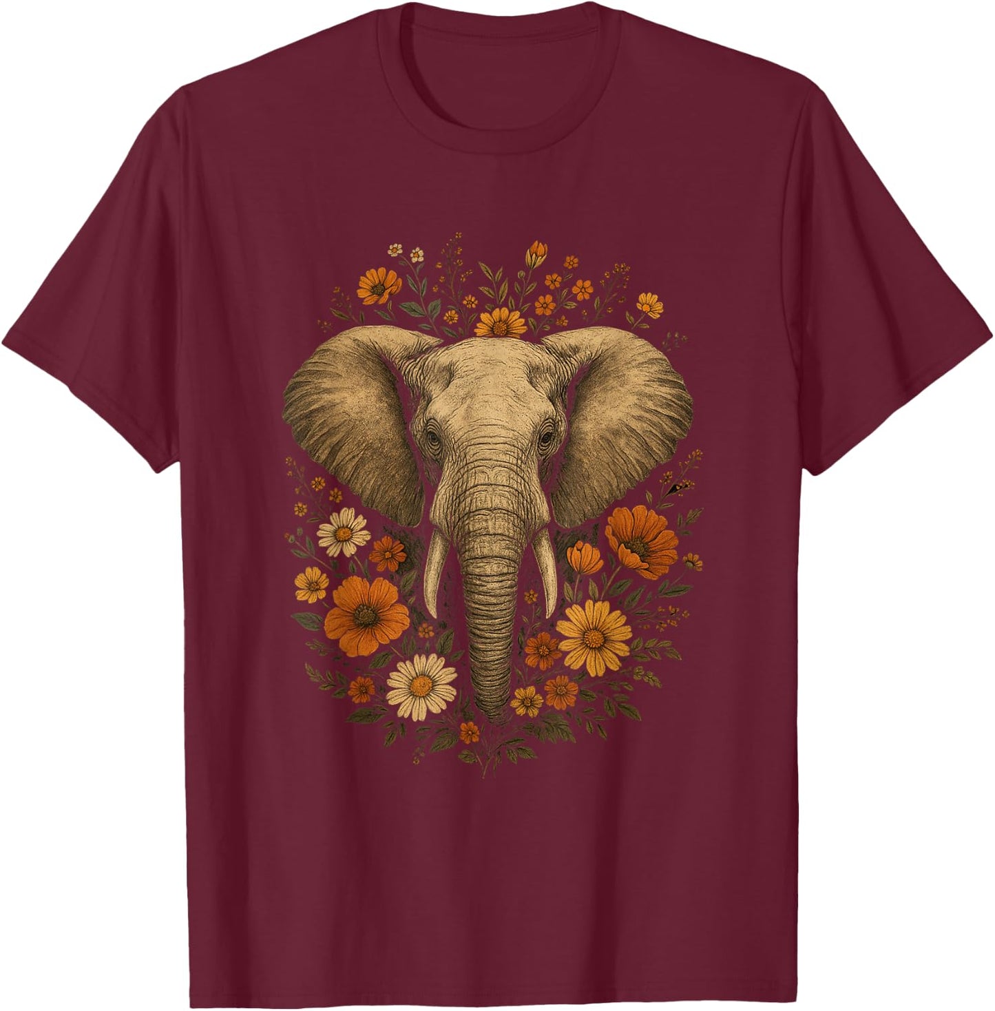 Boho Elephant for Vintage Floral Elephant Wildflowers Lovers T-Shirt - T-Shirt | Maroon