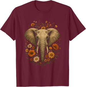Boho Elephant for Vintage Floral Elephant Wildflowers Lovers T-Shirt - T-Shirt | Maroon