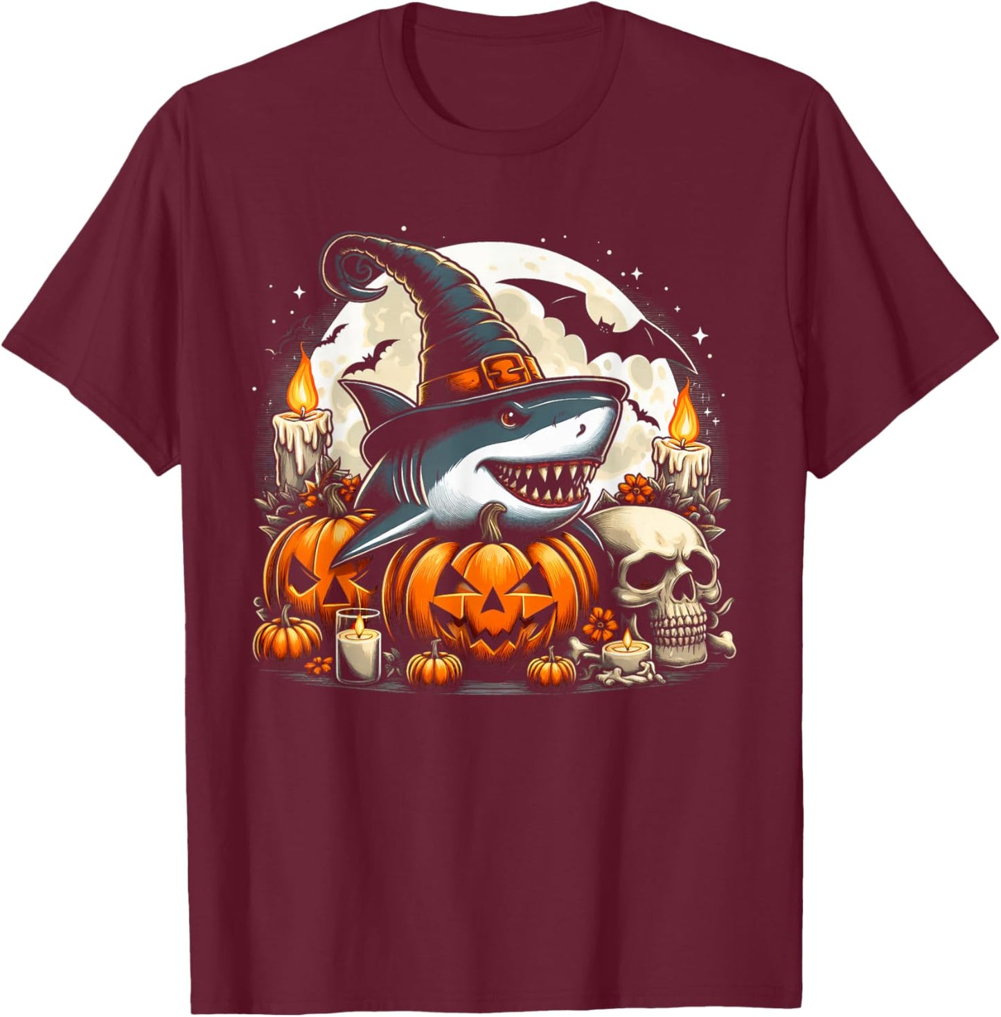 Shark Witch Halloween - Spooky Pumpkin Spooky Boys Girls T-Shirt - T-Shirt | Maroon