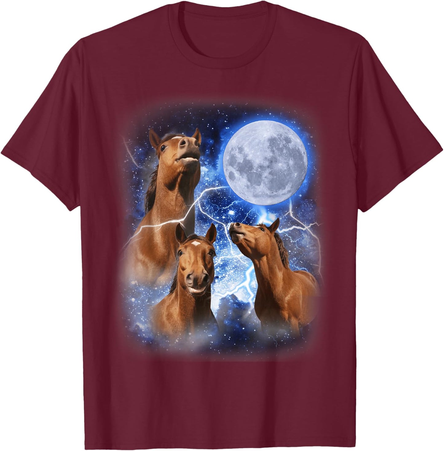 3 Horses Moon Howl at the Moon Majestic Equestrian Mountain T-Shirt - T-Shirt | Maroon