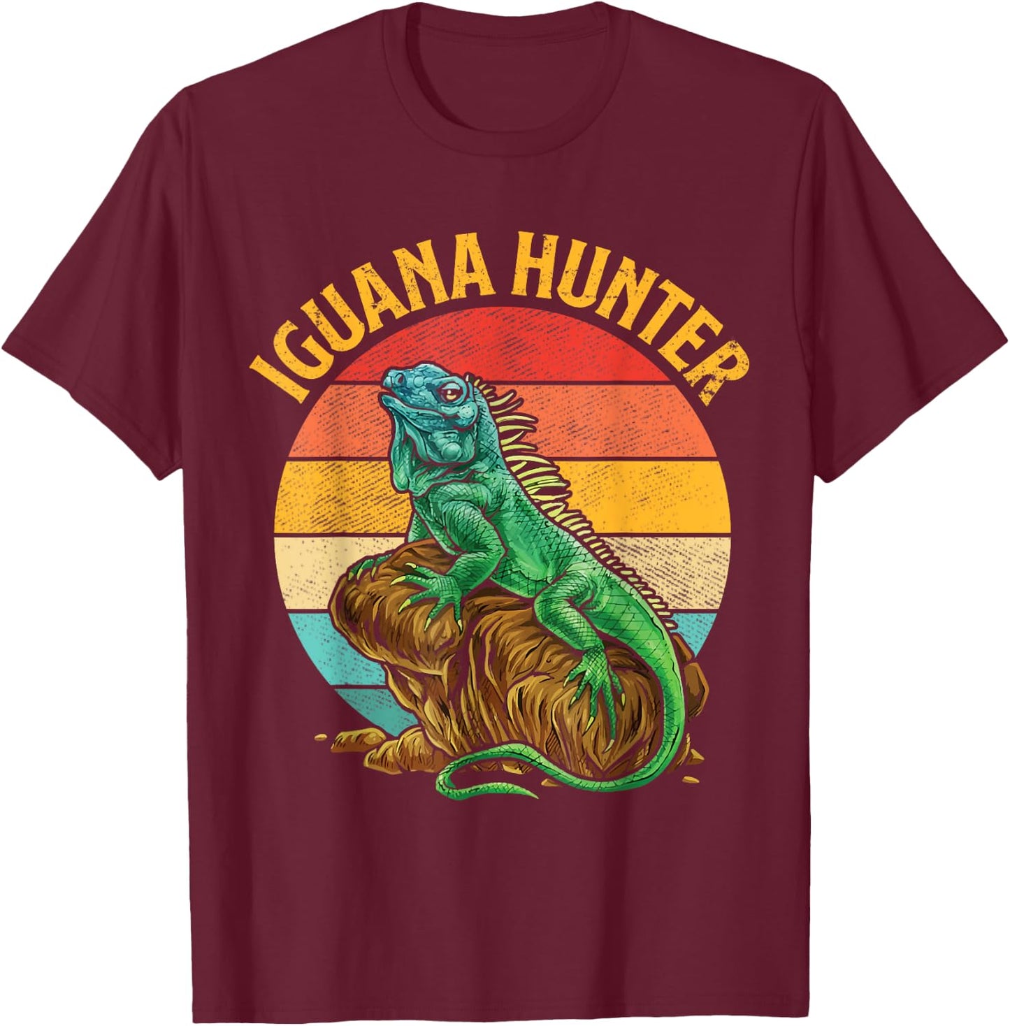 Retro Iguana Hunter Reptile Herpetologist Herpetology Lover T-Shirt - T-Shirt | Maroon