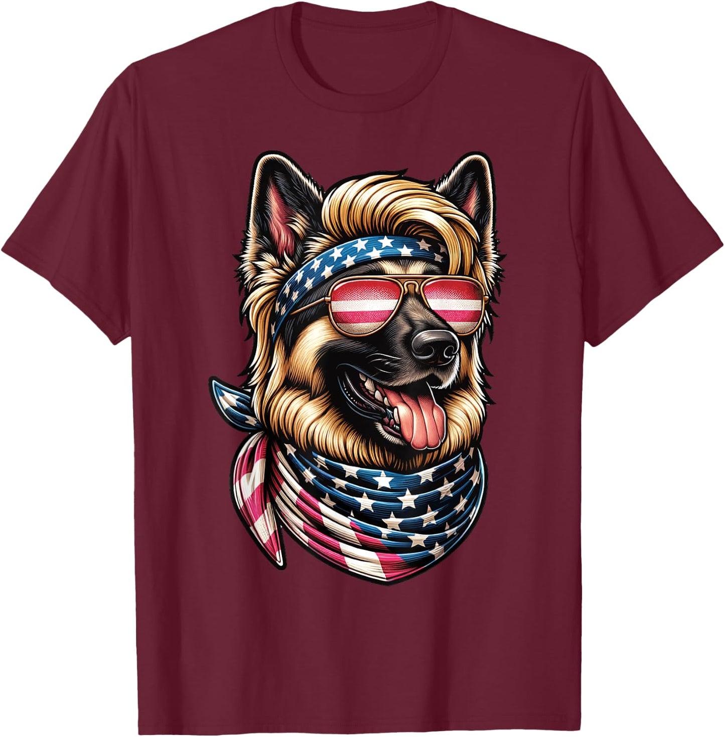 4th of July Patriotic Funny German Shepherd July 4th USA T-Shirt - T-Shirt | Maroon