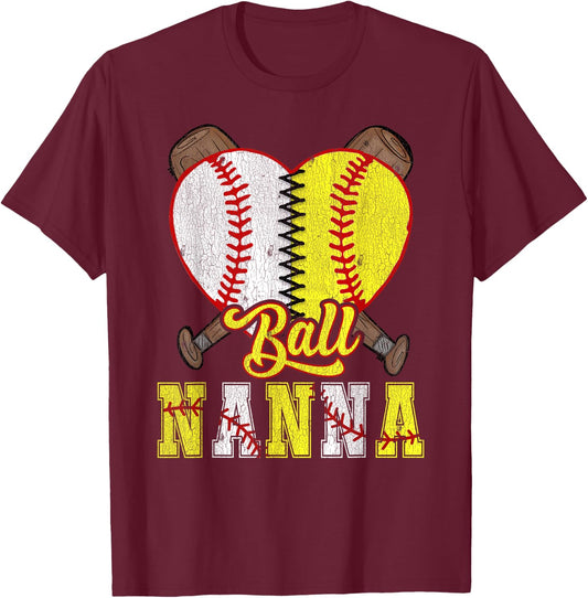 Nanna Of Both Ball Nanna Half Softball Half Baseball T-Shirt - T-Shirt | Maroon