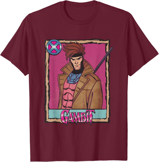 Marvel X-Men Gambit Vintage Playing Card Portrait T-Shirt - T-Shirt | Maroon
