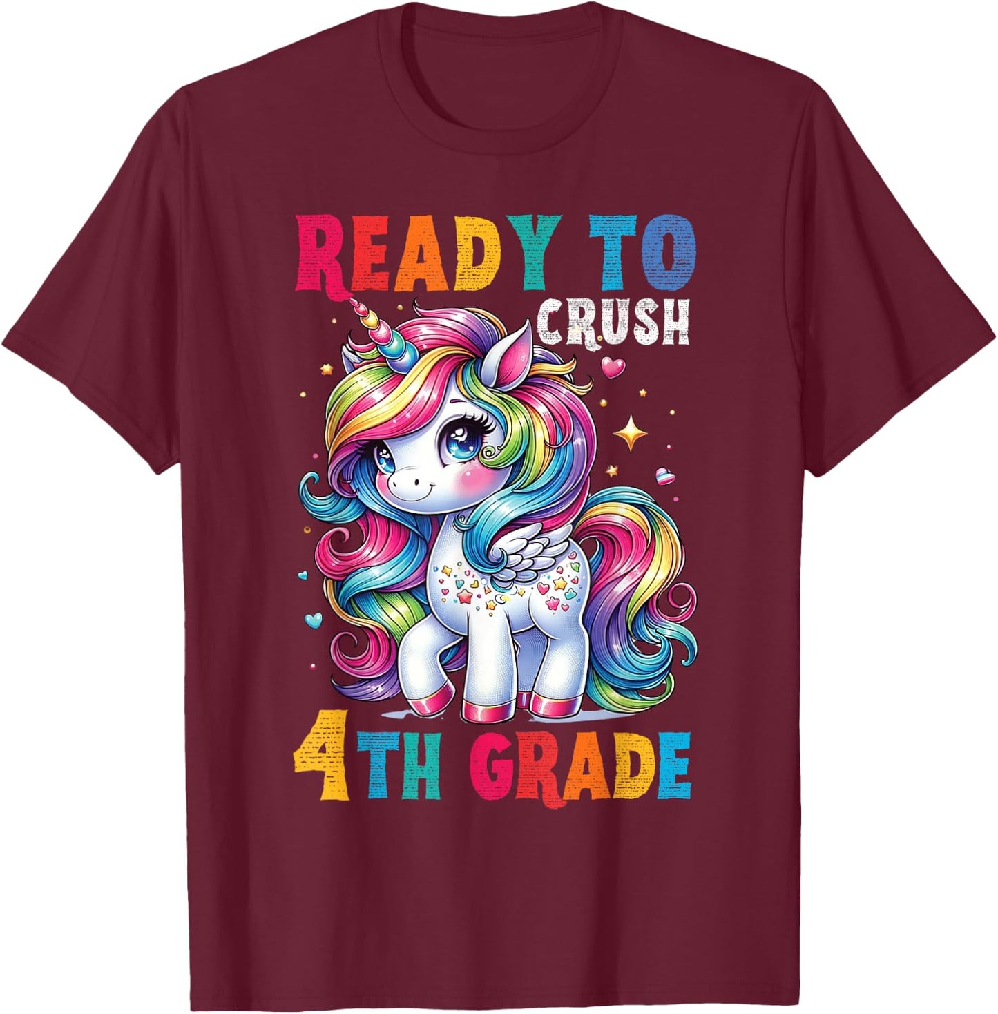Student Unicorn Ready back to School crush 4th grade Girls T-Shirt - T-Shirt | Maroon