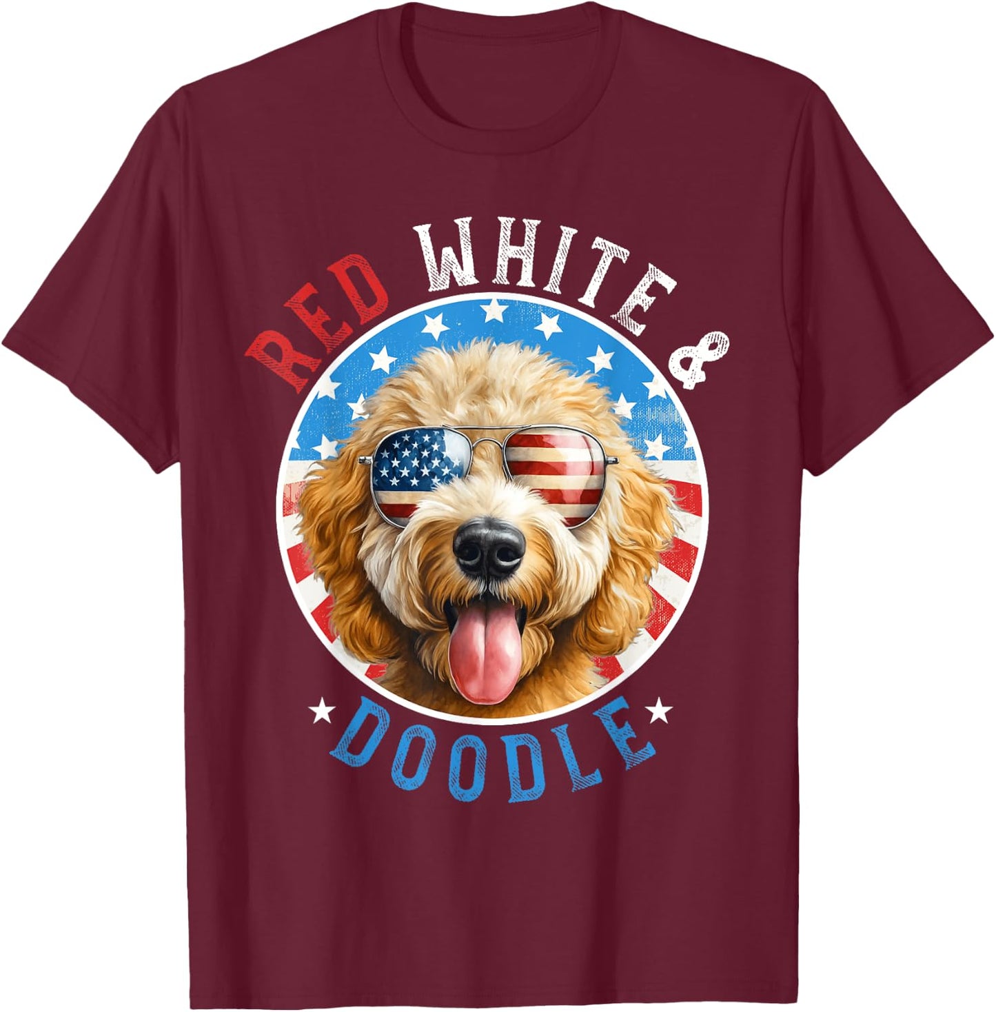Goldendoodle Dog 4th of July Red White and Doodle Lovers Kids Men T-Shirt - T-Shirt | Maroon