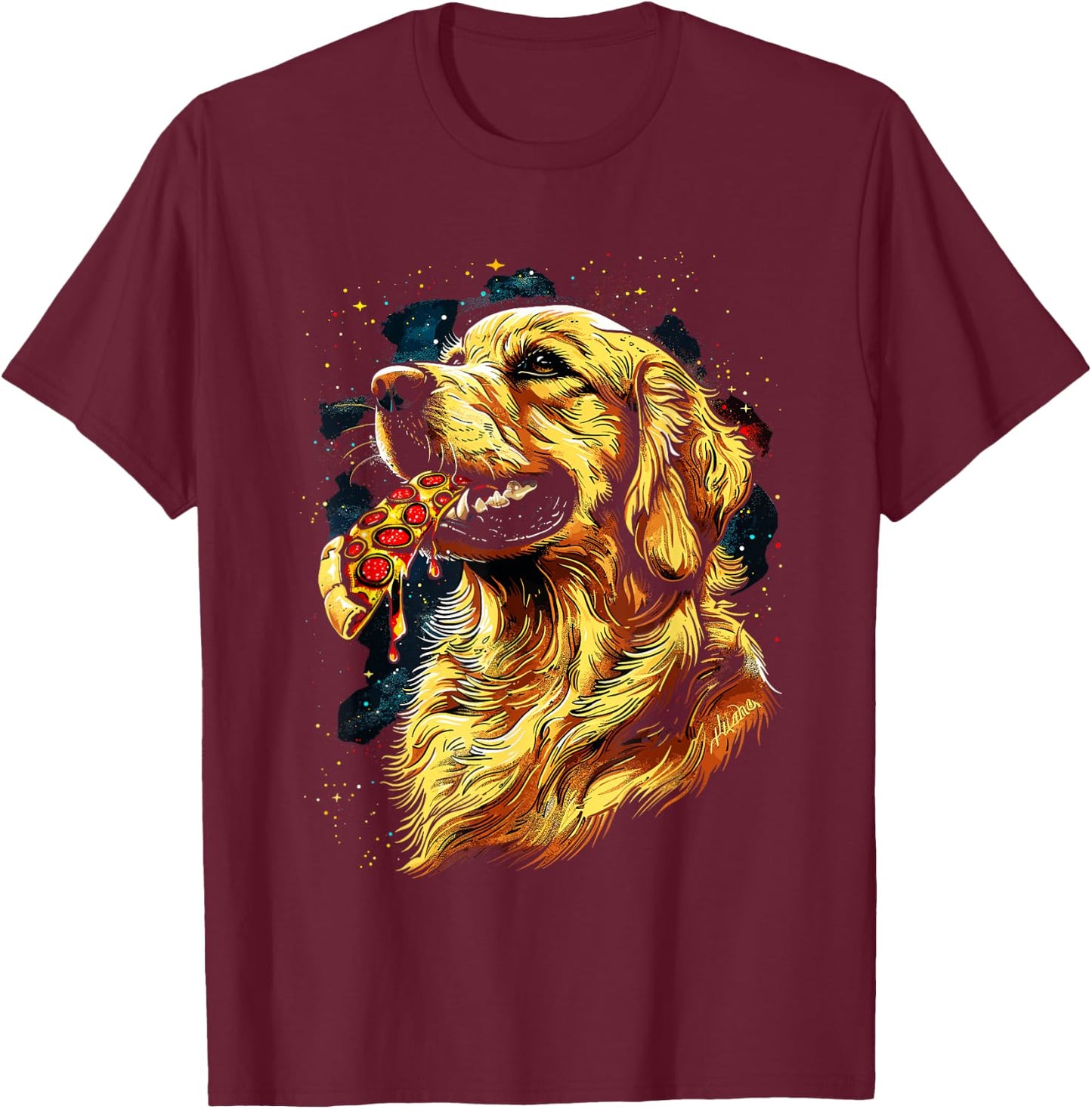 Pizza Dog I Space Dog eating Pizza T-Shirt - T-Shirt | Maroon