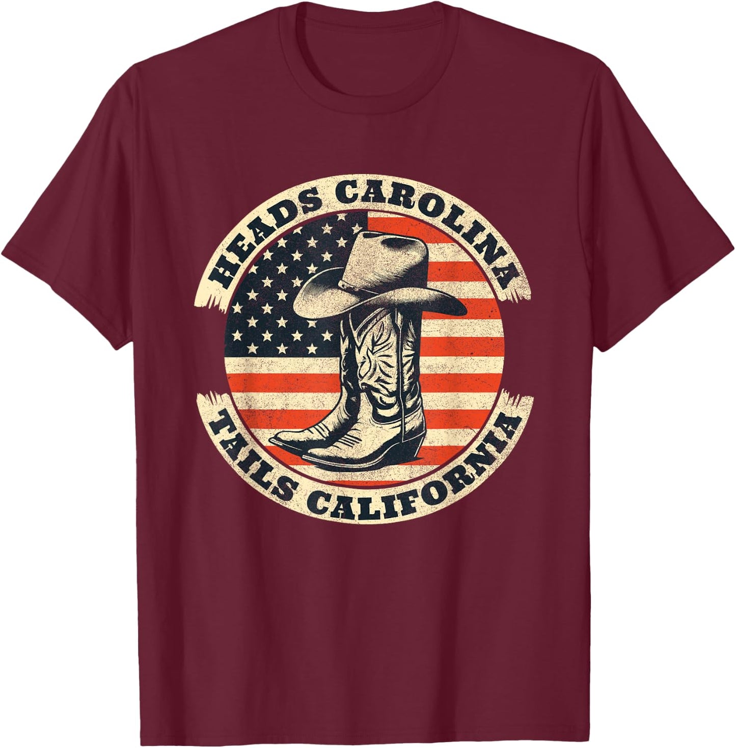 Heads Carolina Tail California Retro Vintage Country T-Shirt - T-Shirt | Maroon