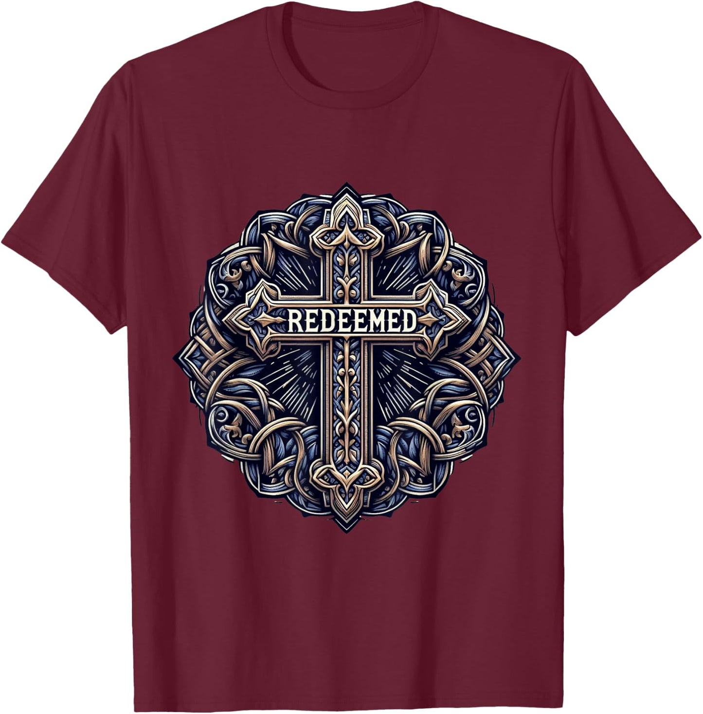 Redeemed Cross Christian Jesus T-Shirt - T-Shirt | Maroon