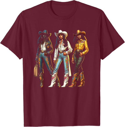 Black Cowgirl Western Rodeo Melanin Black History Texas T-Shirt - T-Shirt | Maroon