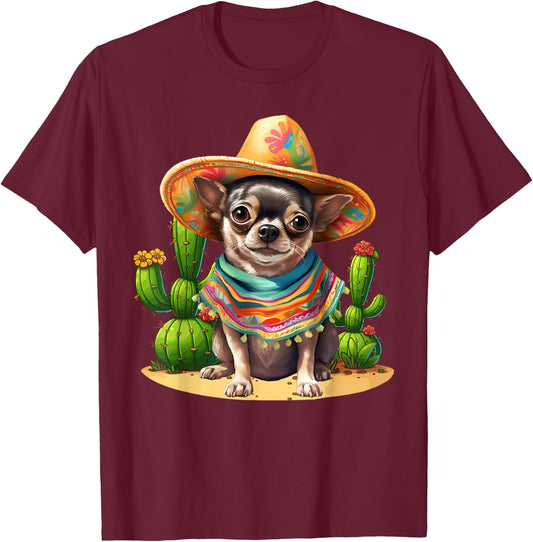 Chihuahua Dog & Sombrero Hat Mexican Fiesta Cinco De Mayo Women T-Shirt - T-Shirt | Maroon