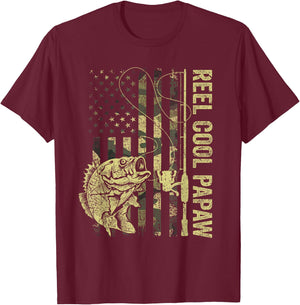 Reel Cool Papaw Camouflage American Flag Father's Day Gift T-Shirt - T-Shirt | Maroon