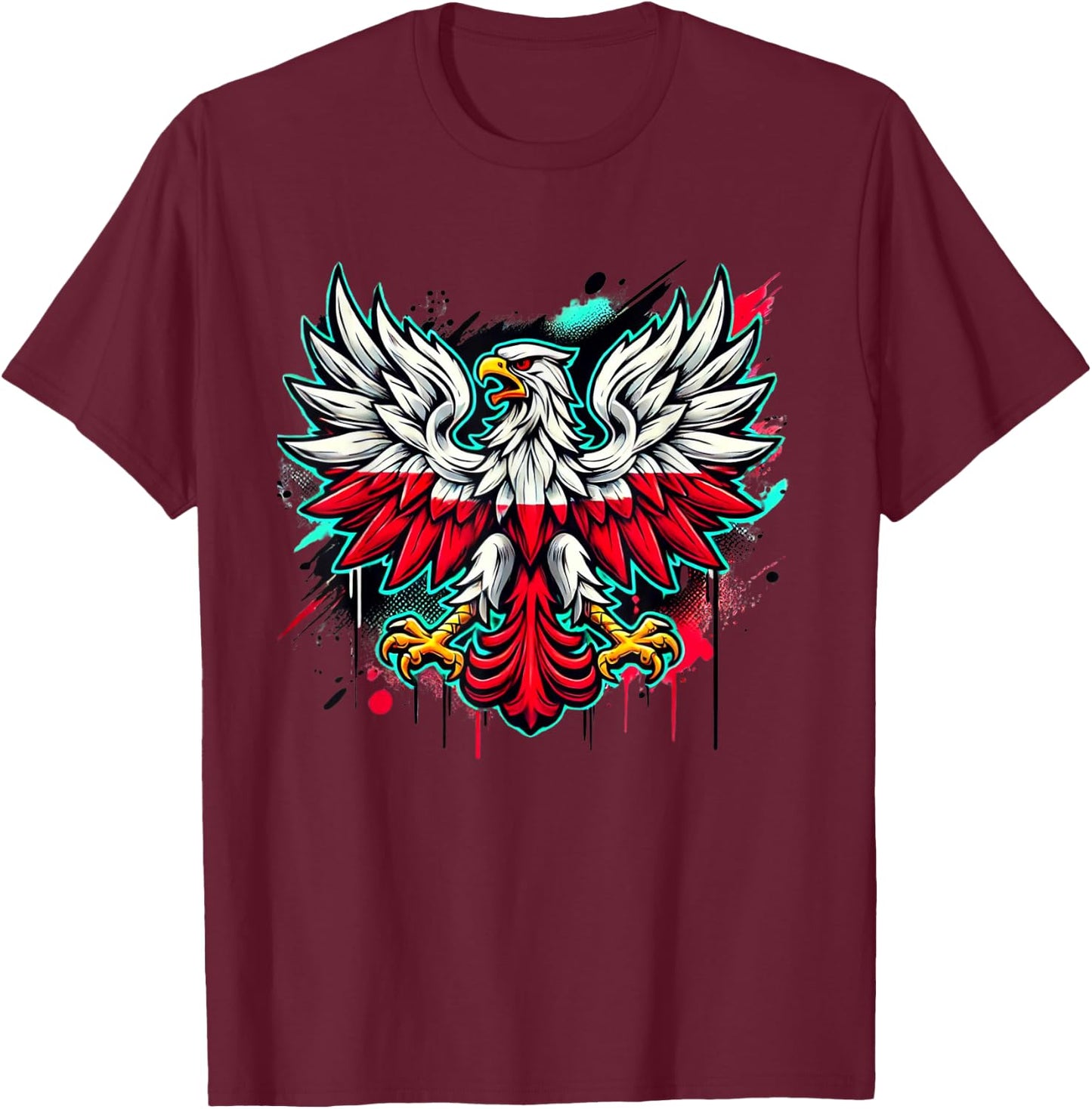 Polish Eagle Graffiti Art, Polish Falcon Street Art, Polska T-Shirt - T-Shirt | Maroon