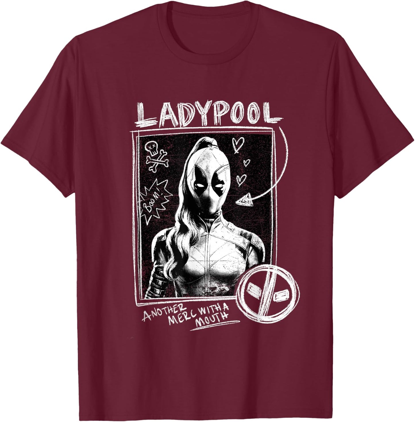 Marvel Studios Deadpool & Wolverine Ladypool Chalk Doodles T-Shirt - T-Shirt | Maroon