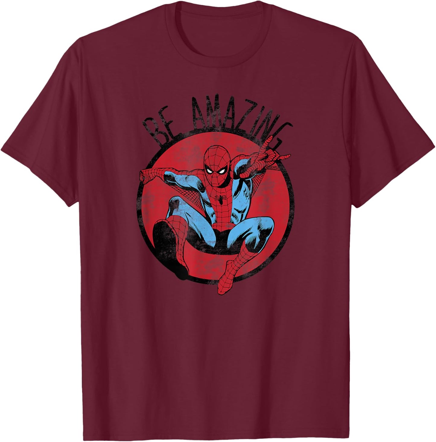 Marvel Spider-Man Be Amazing Distressed Comic Circle T-Shirt - T-Shirt | Maroon