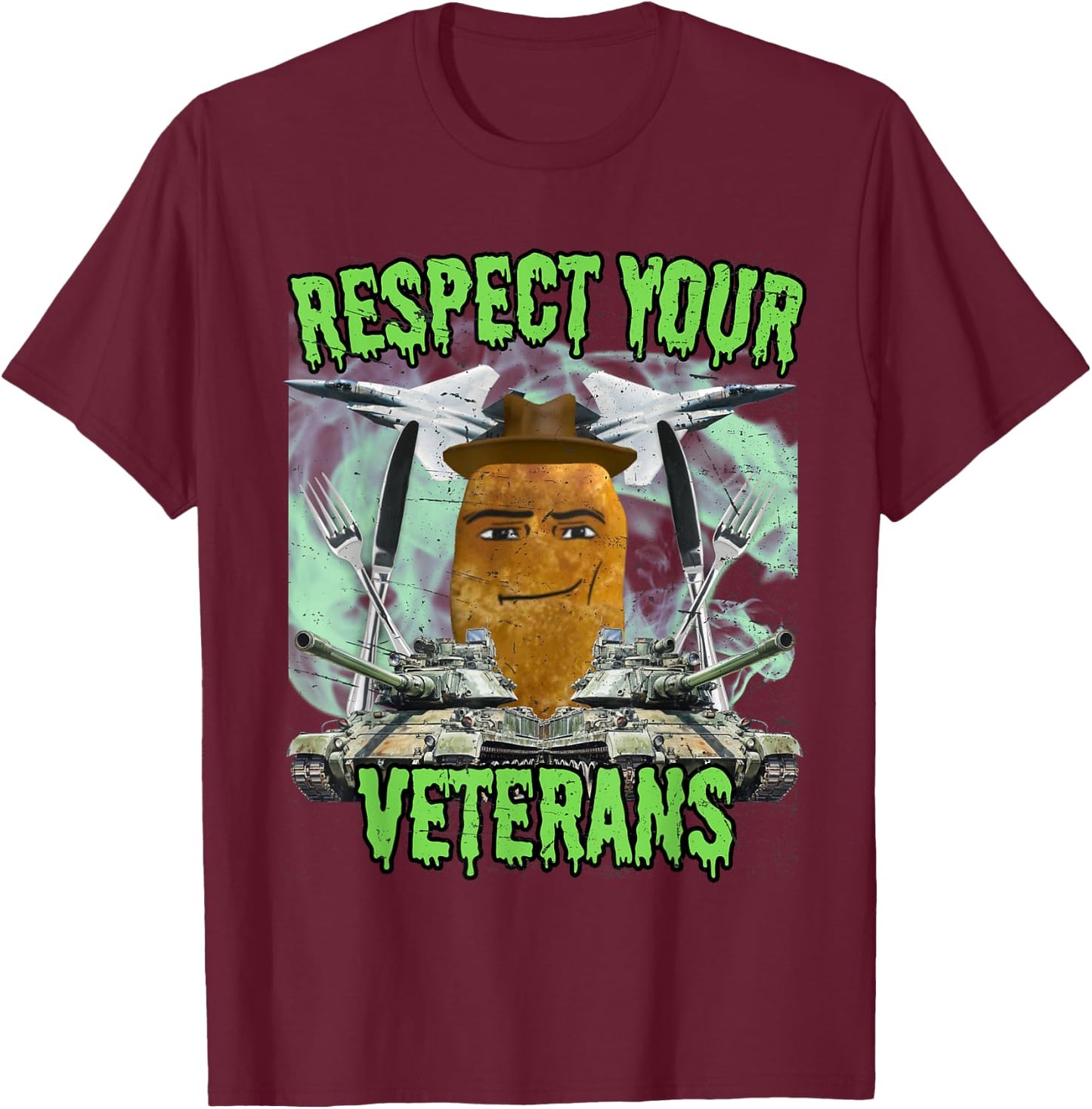Chicken Nugget Man Face Cowboy Meme T-Shirt - T-Shirt | Maroon