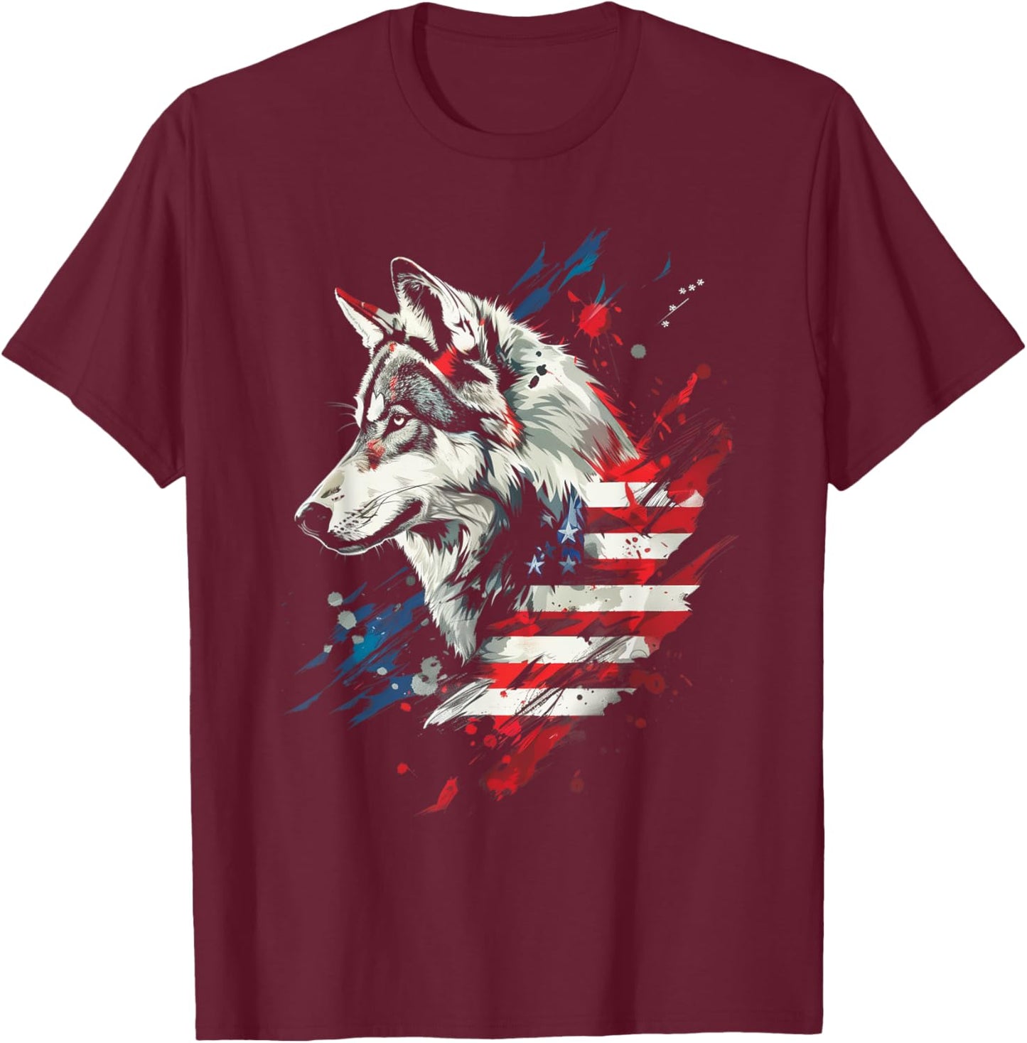 Wolf American Flag USA Patriotic Wolf Lover Women Kids Men T-Shirt - T-Shirt | Maroon