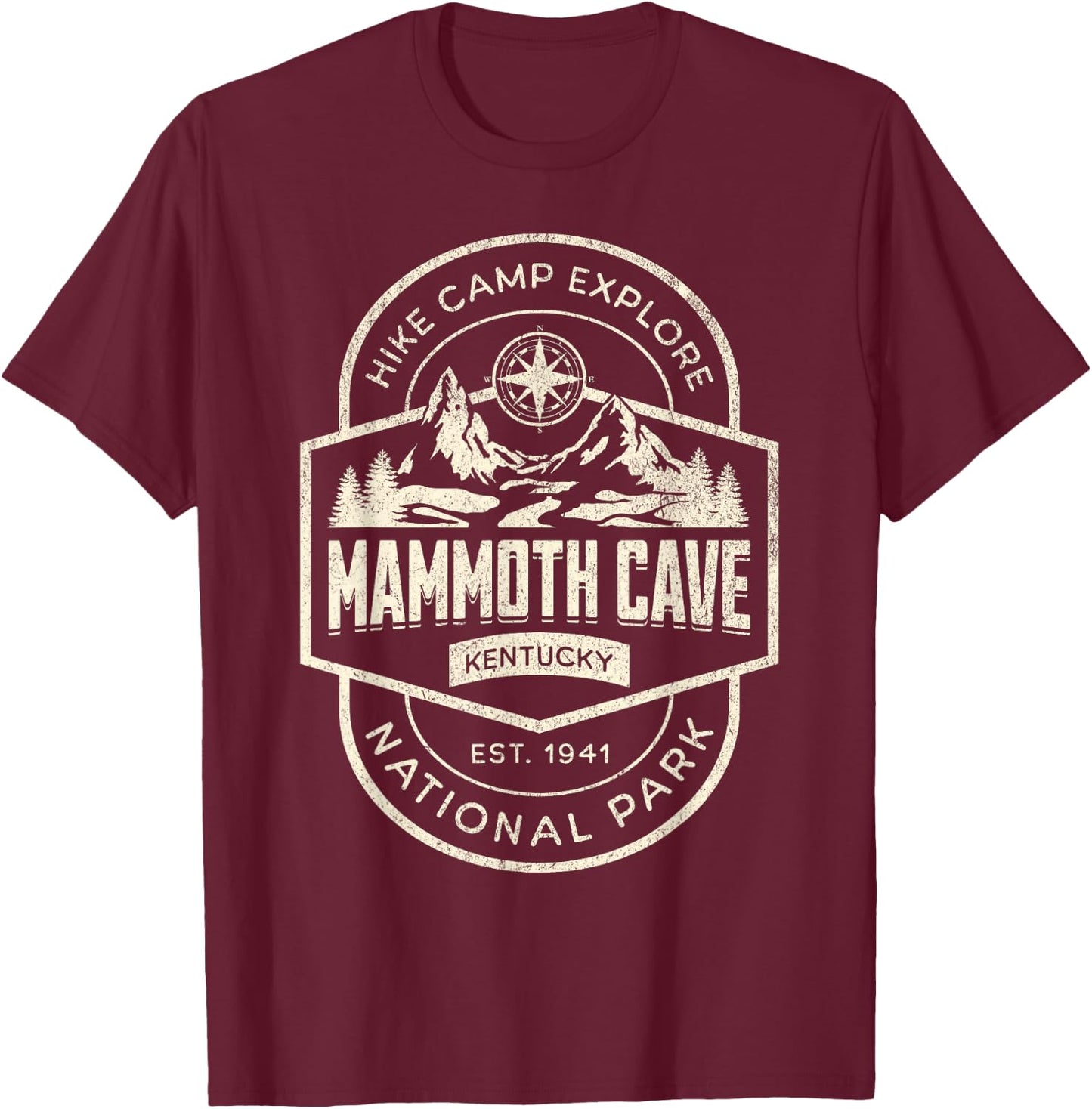 Mammoth Cave National Park Kentucky USA Outdoor Mammoth Cave National Park Blue -Adults, Kids Small Classic Fit Short Sleeve T-Shirt - T-Shirt | Maroon