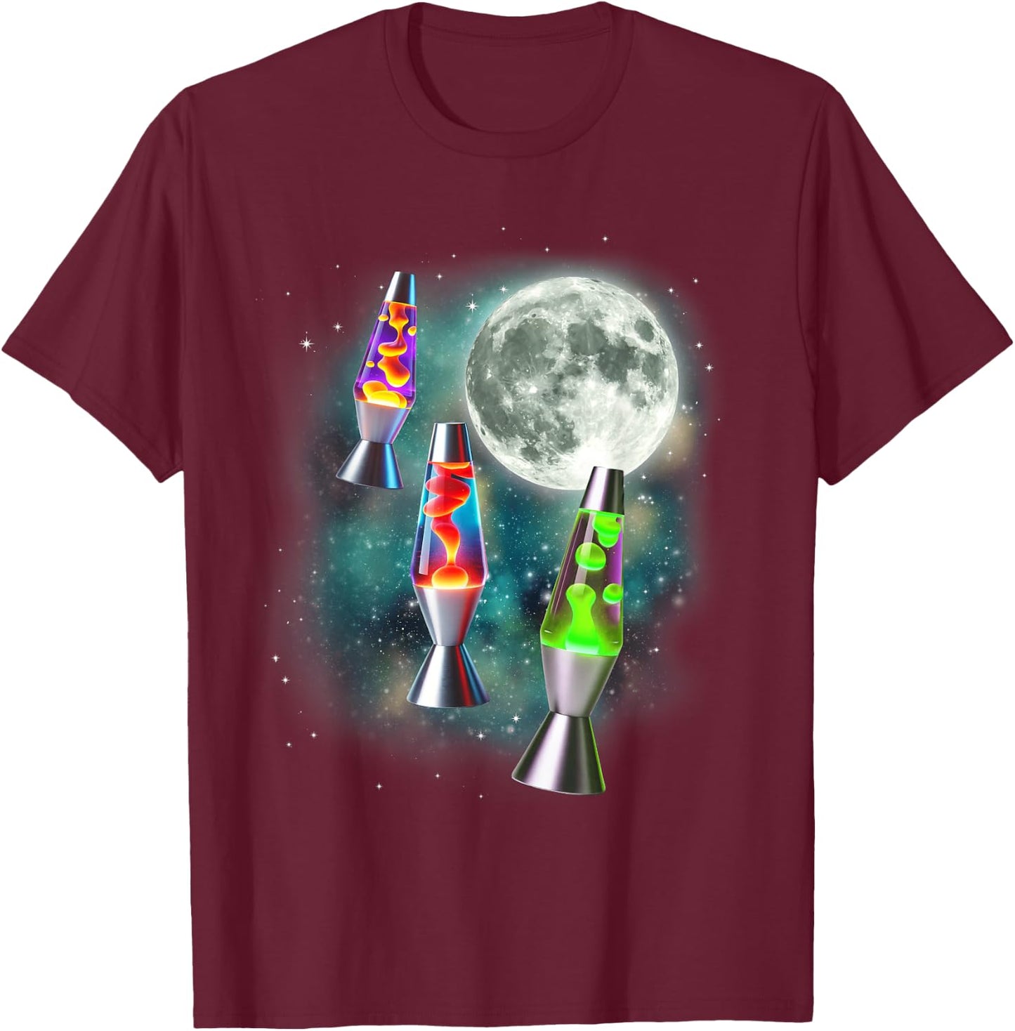 Three Lava Lamp Moon | 3 Ugly Retro Lamps 70s Hippy Joke T-Shirt - T-Shirt | Maroon
