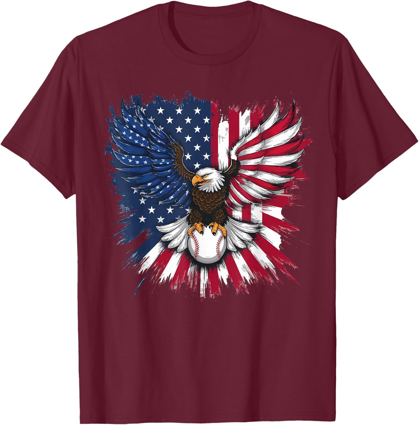 American Flag Baseball Player Bat Fan Catcher Pitcher USA T-Shirt - T-Shirt | Maroon