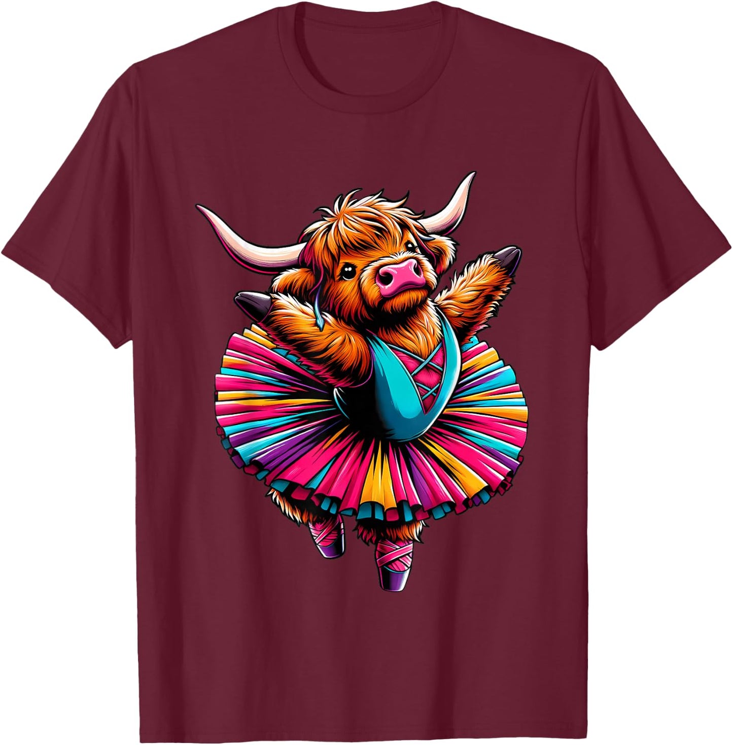 Ballerina Scottish Highland Cow Dancing T-Shirt - T-Shirt | Maroon
