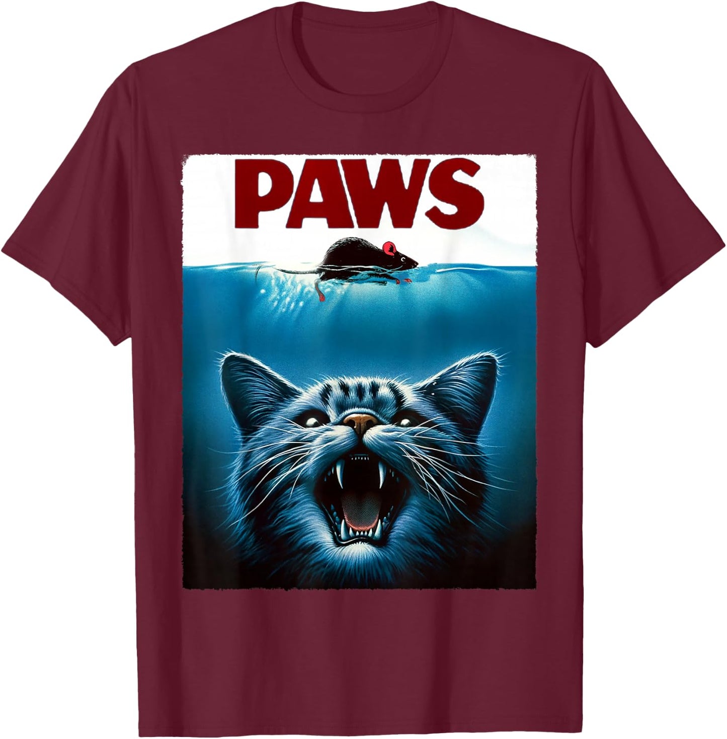 Paws Cat and Mouse Parody Funny Cat T-Shirt - T-Shirt | Maroon