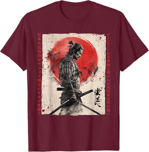 Japan Samurai Warrior Fighter Ukiyo Ink Artwork Samurai T-Shirt - T-Shirt | Maroon