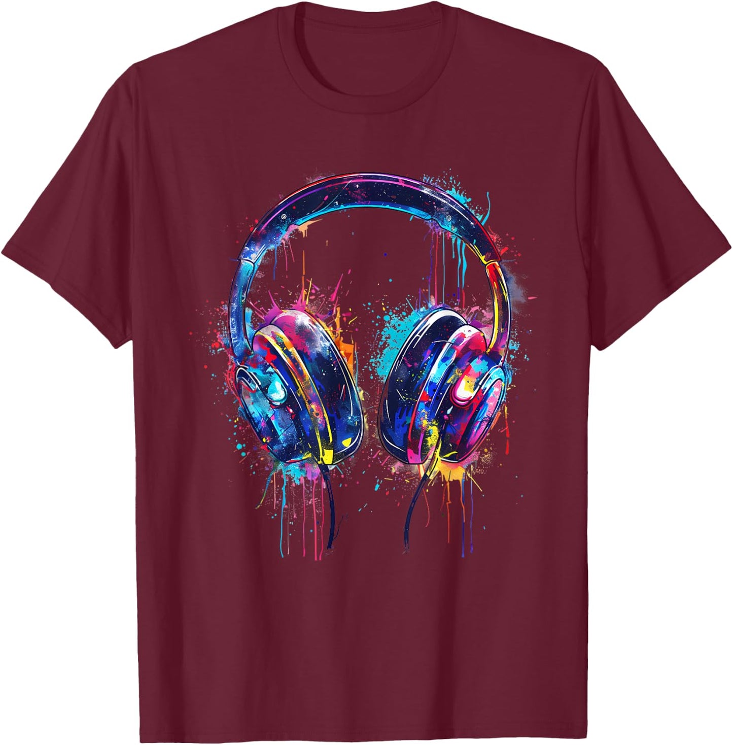 Headphones Music DJ Splash Dance Club Music Headphones House T-Shirt - T-Shirt | Maroon