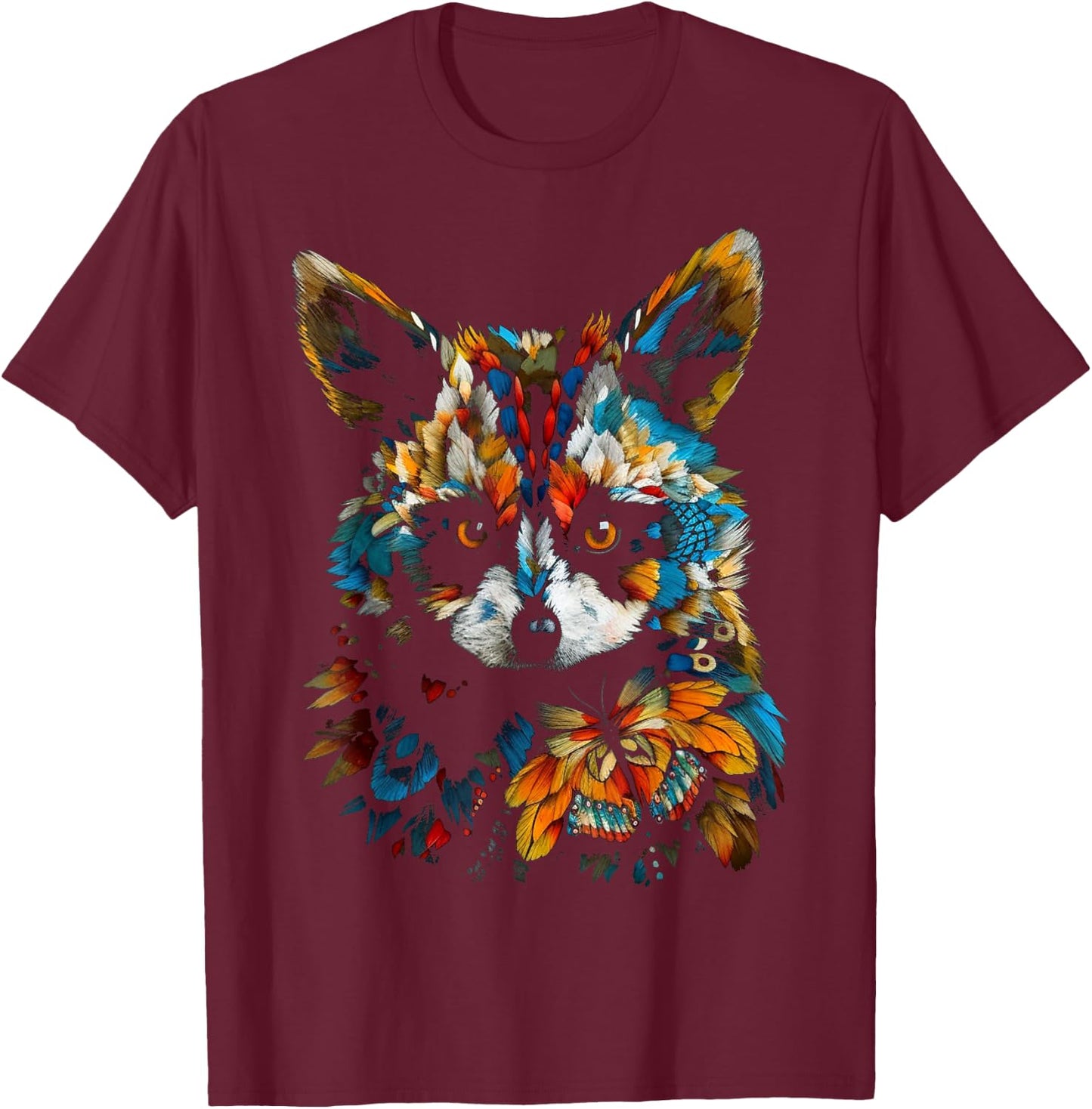 Raccoon Colourful Art - Butterfly Animal Raccoon T-Shirt - T-Shirt | Maroon
