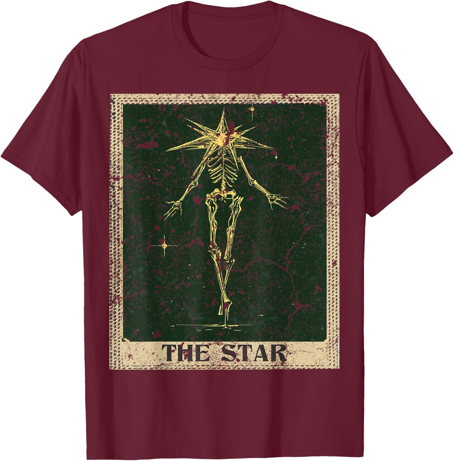 Vintage Distressed Grunge The Star Tarot Card T-Shirt - T-Shirt | Maroon