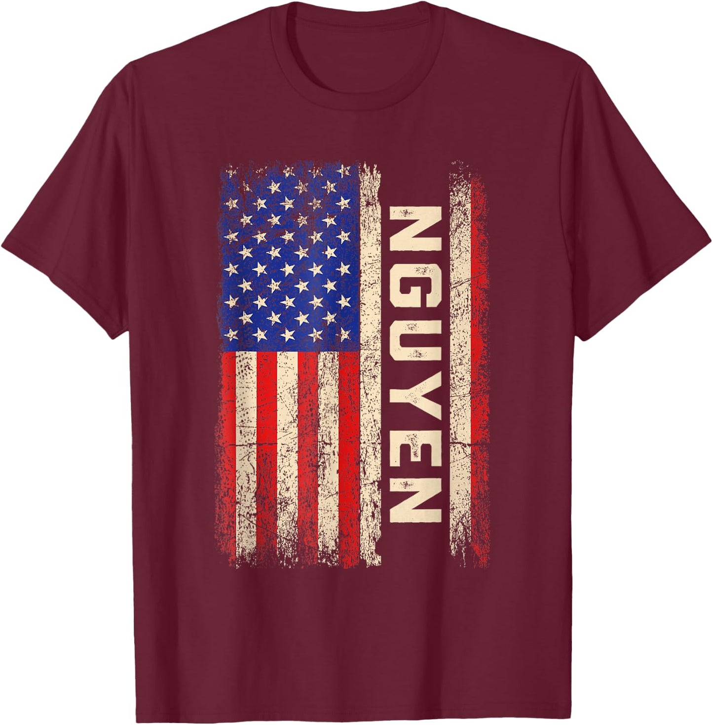 Nguyen Last Name Shirt Nguyen Name American Flag Kids Men T-Shirt - T-Shirt | Maroon