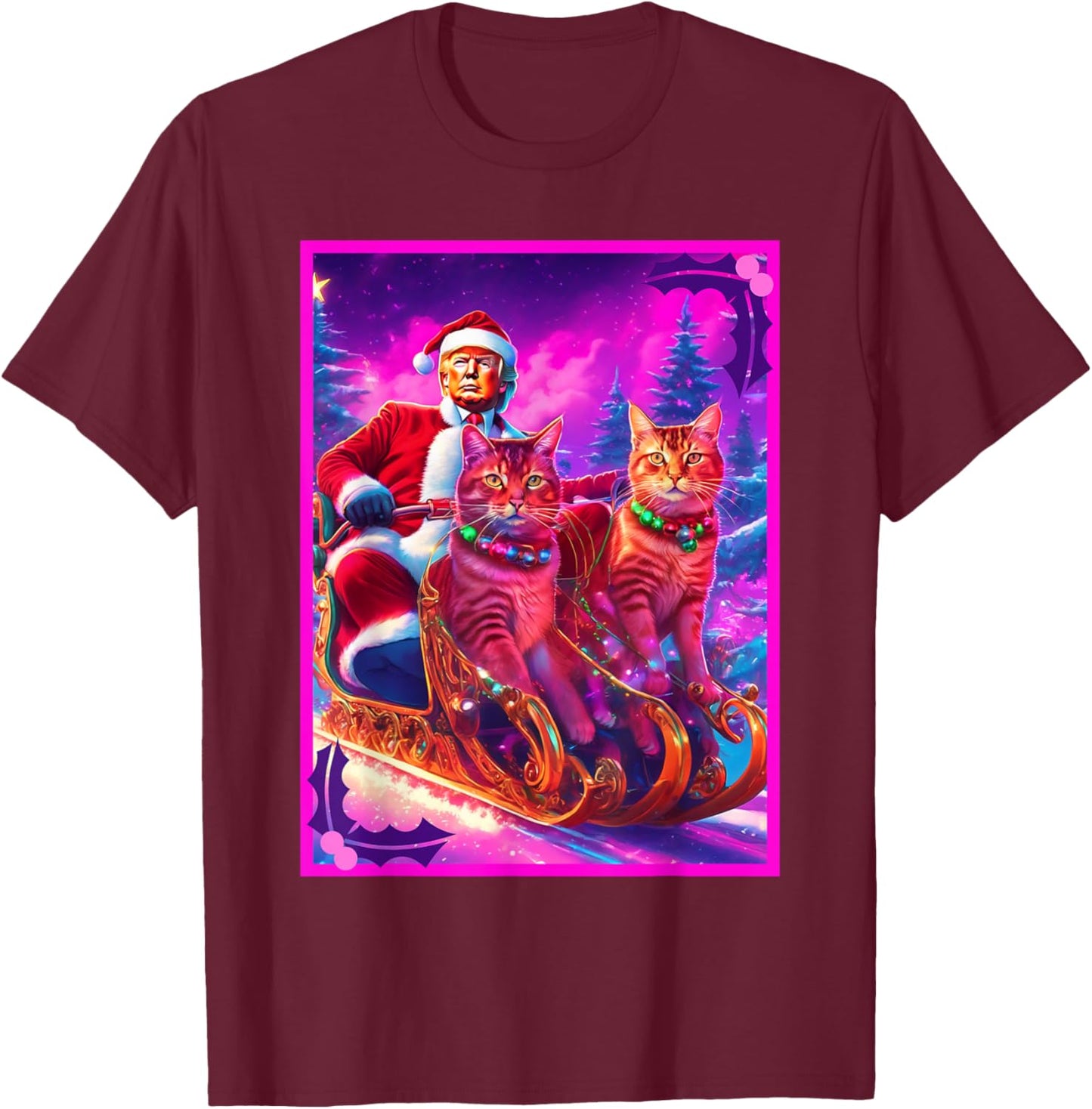 Funny Cat Lover Christmas Sweater Trump Ugly Christmas Women T-Shirt - T-Shirt | Maroon