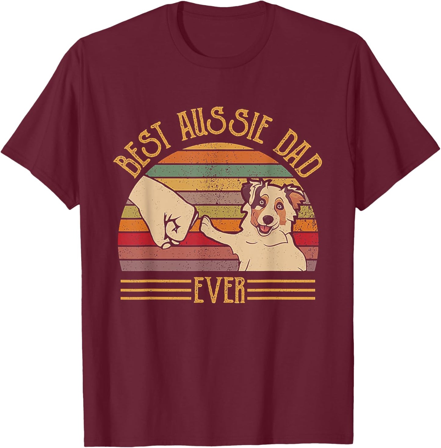 Best Aussie Dad Ever Retro Vintage Sunset T-Shirt - T-Shirt | Maroon
