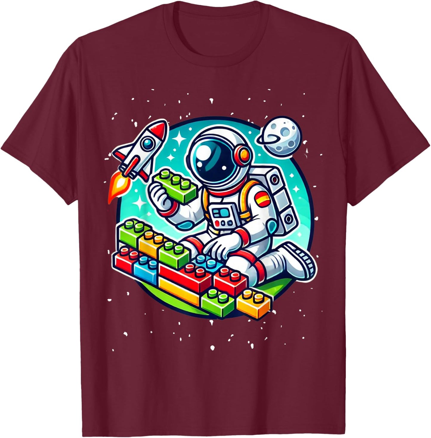 Master Builder Space Astronaut Building Blocks Bricks Boys T-Shirt - T-Shirt | Maroon