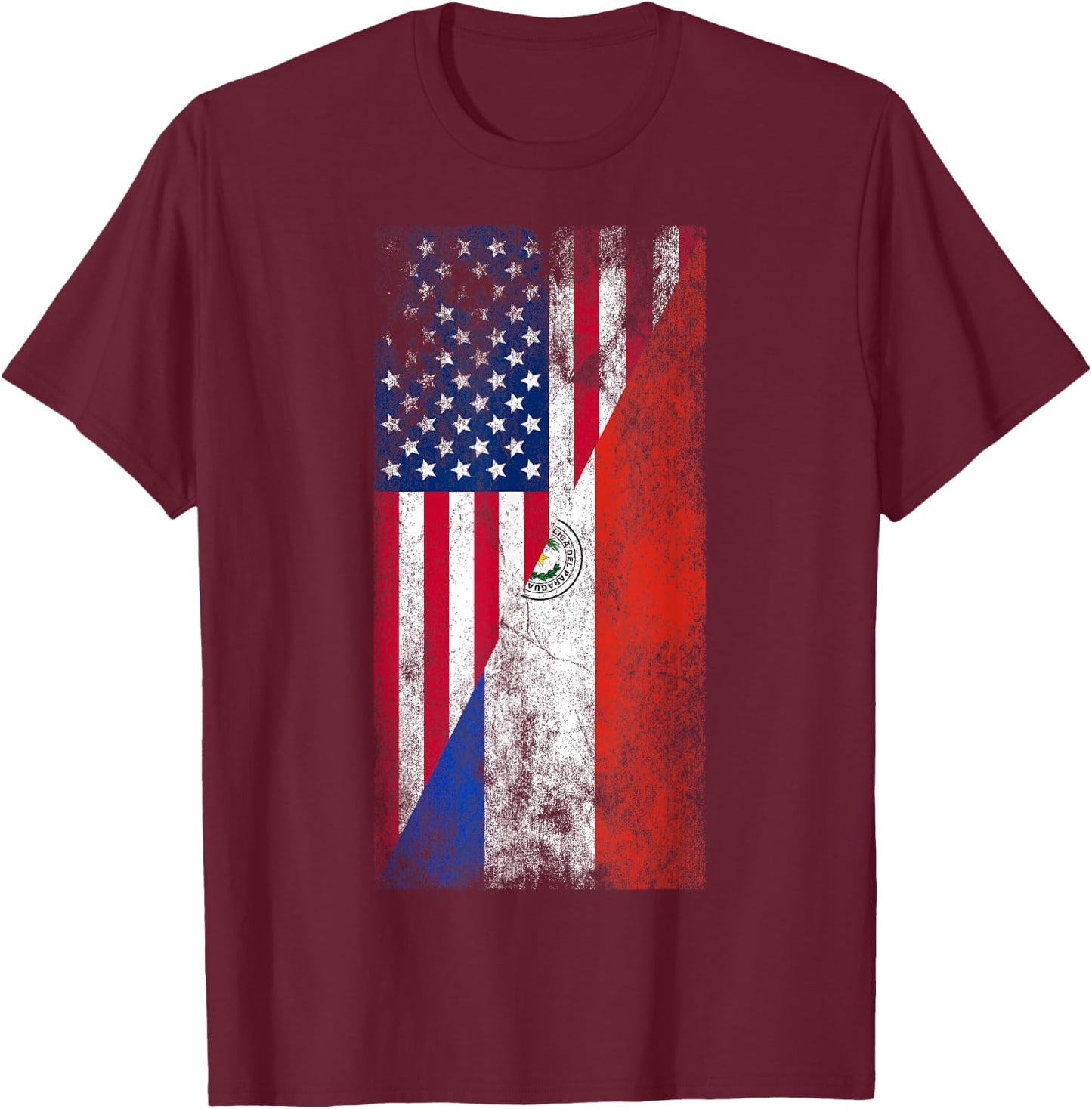 USA & Paraguay Flags - United States of America, Paraguayan T-Shirt - T-Shirt | Maroon