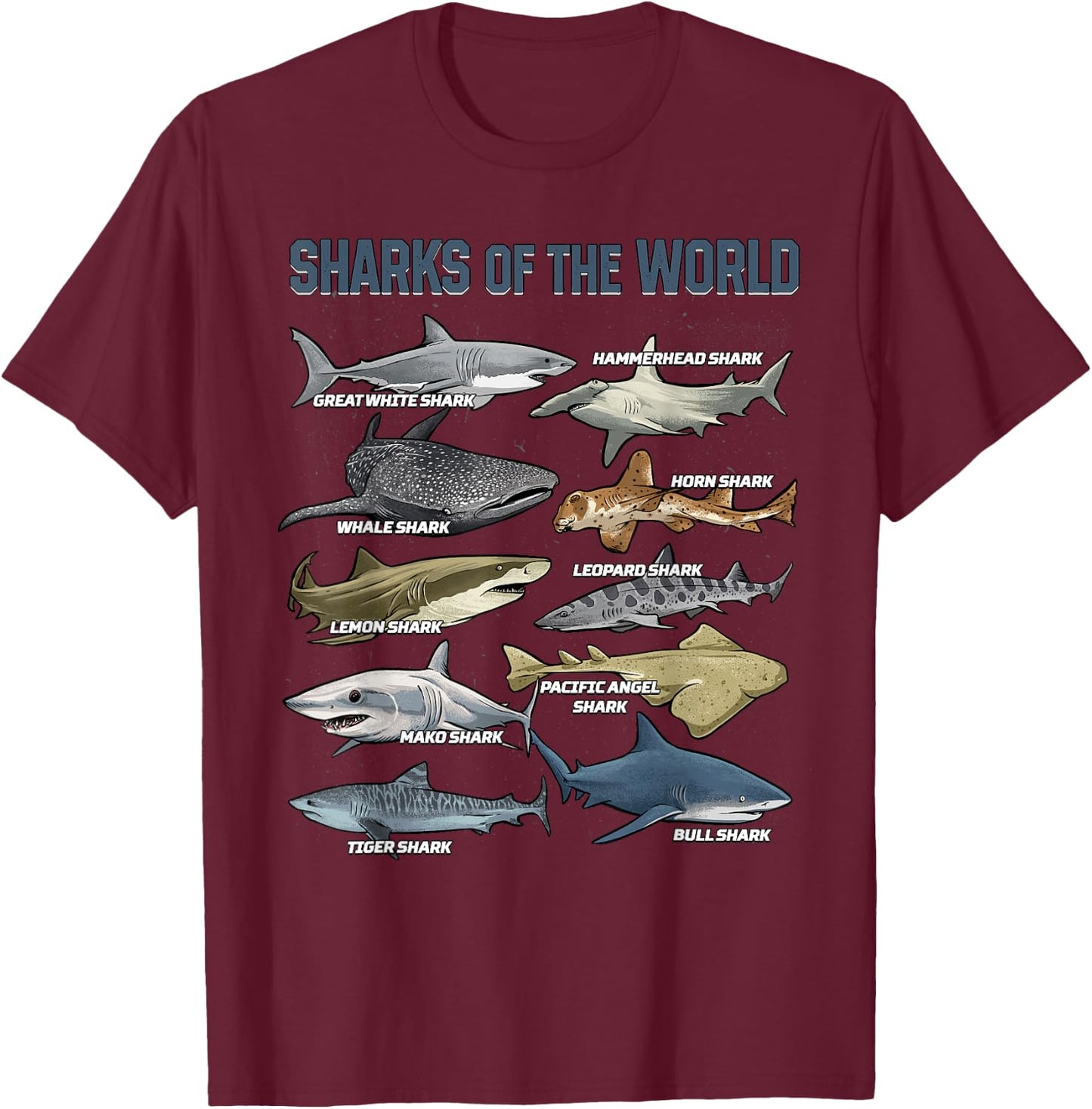 Sharks Animals of the World Marine Biology Fish Shark Lovers T-Shirt - T-Shirt | Maroon