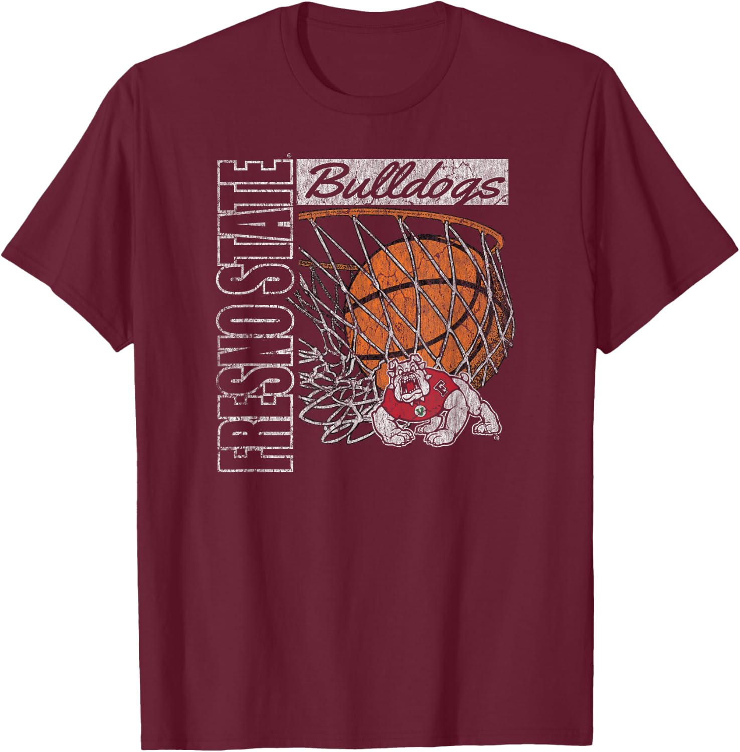 Fresno State Bulldogs Vintage Basketball 90's Navy T-Shirt - T-Shirt | Maroon