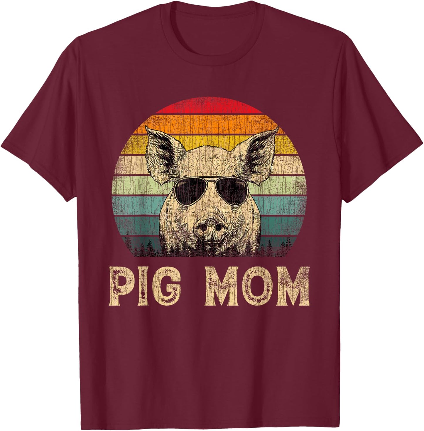 Vintage Pig Mom Pig Lovers Mommy Mother's Day T-Shirt - T-Shirt | Maroon