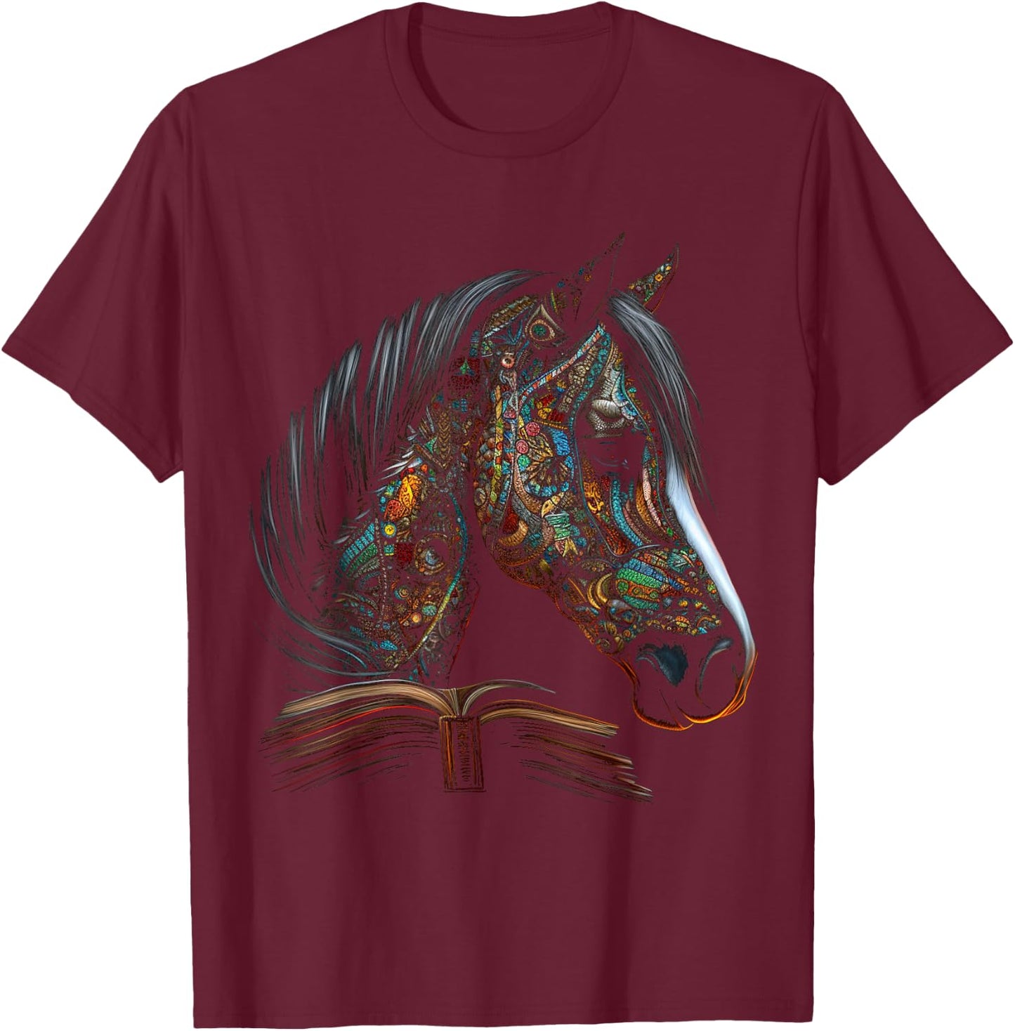 Horse Artwork - Horse Motif Book Riding Animals Horse T-Shirt - T-Shirt | Maroon