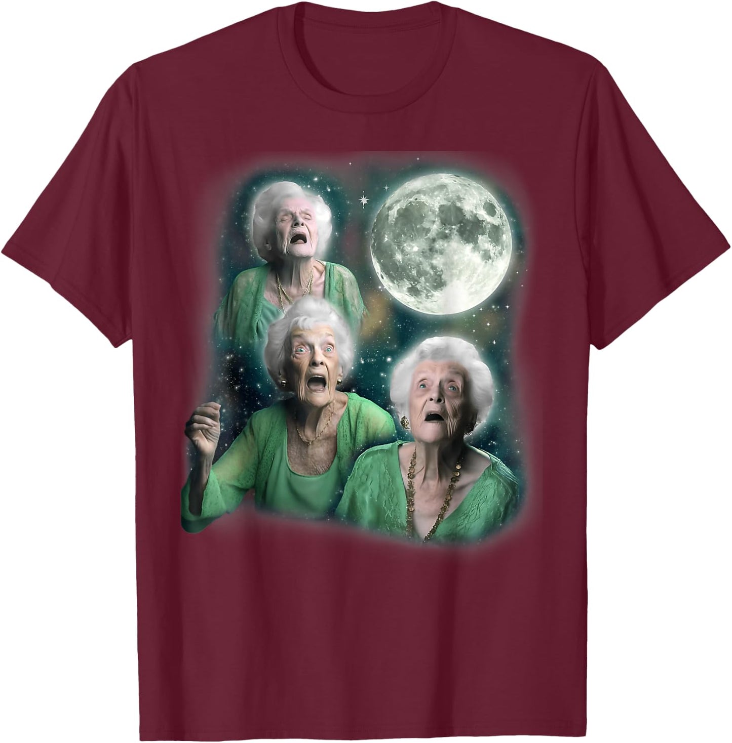 Three Granny Moon Funny Oddly Specific Dank Meme T-Shirt - T-Shirt | Maroon