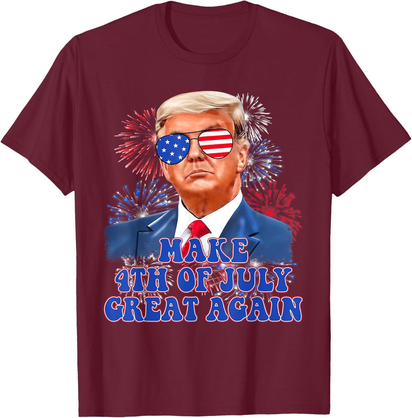 Trump Make 4th Of July Great Again American Flag Firework Kids Men T-Shirt - T-Shirt | Maroon