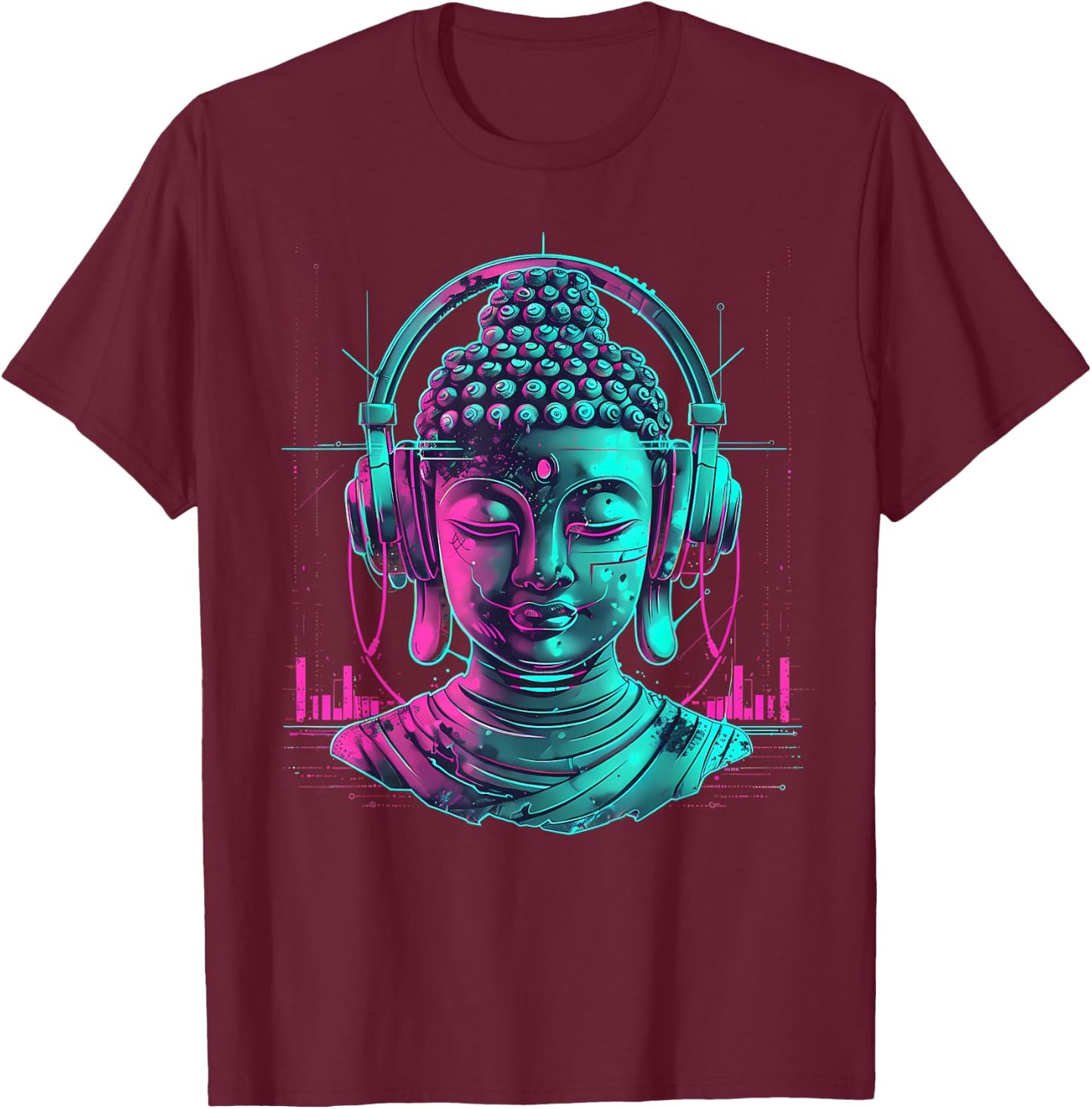 DJ Buddha Buddhist Beatmaker Music Headphones Techno T-Shirt - T-Shirt | Maroon