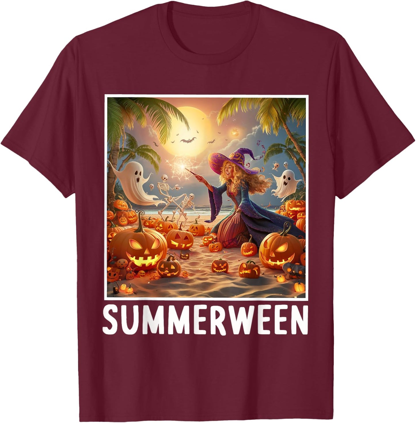 Summerween Vibes Halloween Summer Celebrate T-Shirt - T-Shirt | Maroon