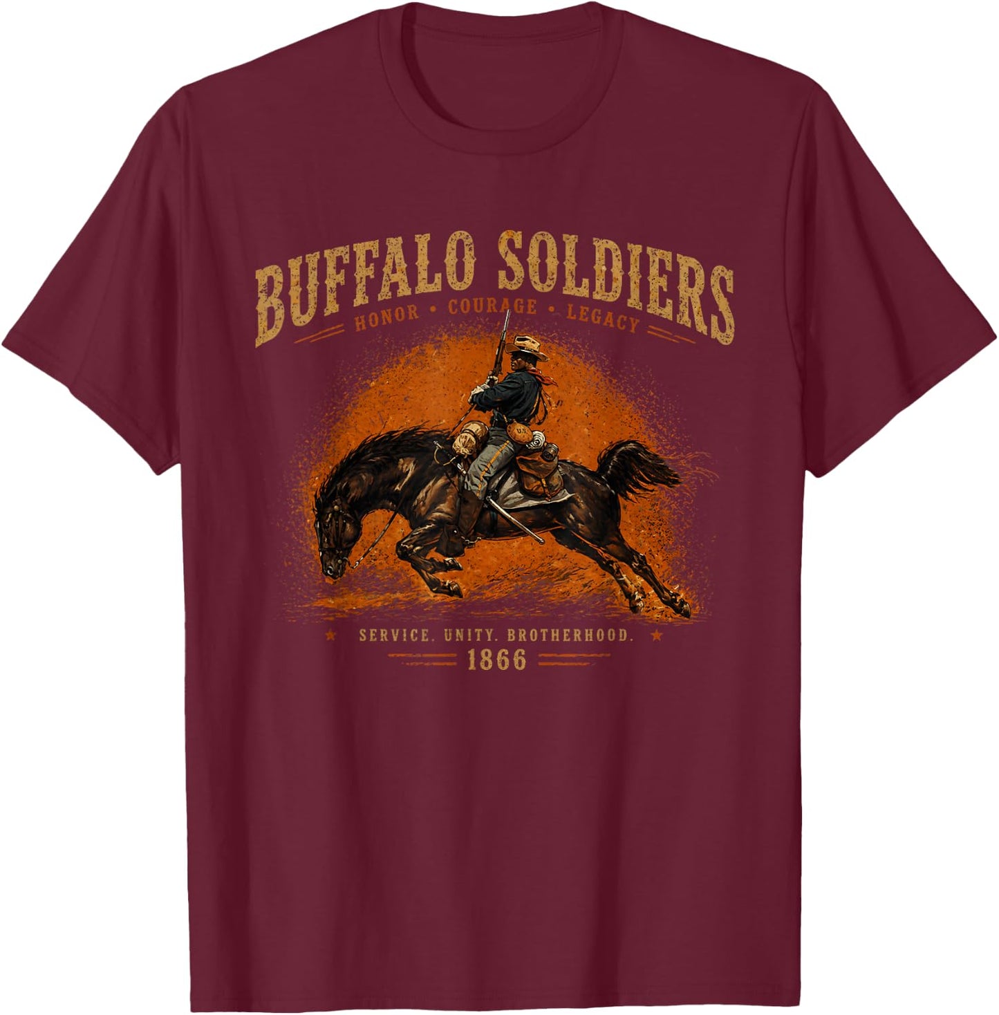 Buffalo Soldiers, African American Black History Military US T-Shirt - T-Shirt | Maroon