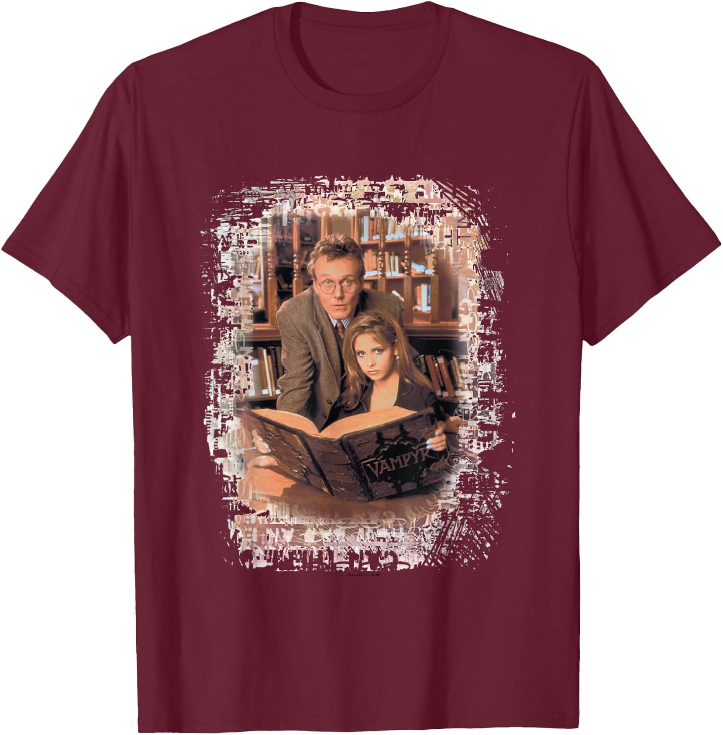 Buffy The Vampire Slayer Buffy & Giles Library Duo Vignette T-Shirt - T-Shirt | Maroon