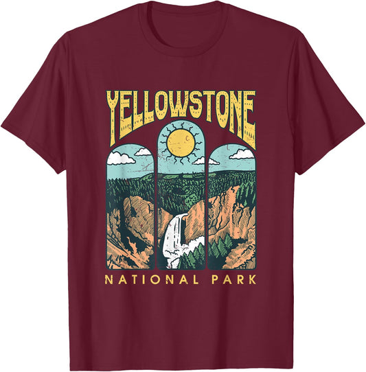 Vintage Yellowstone National Park Hiking Camping Travel T-Shirt - T-Shirt | Maroon