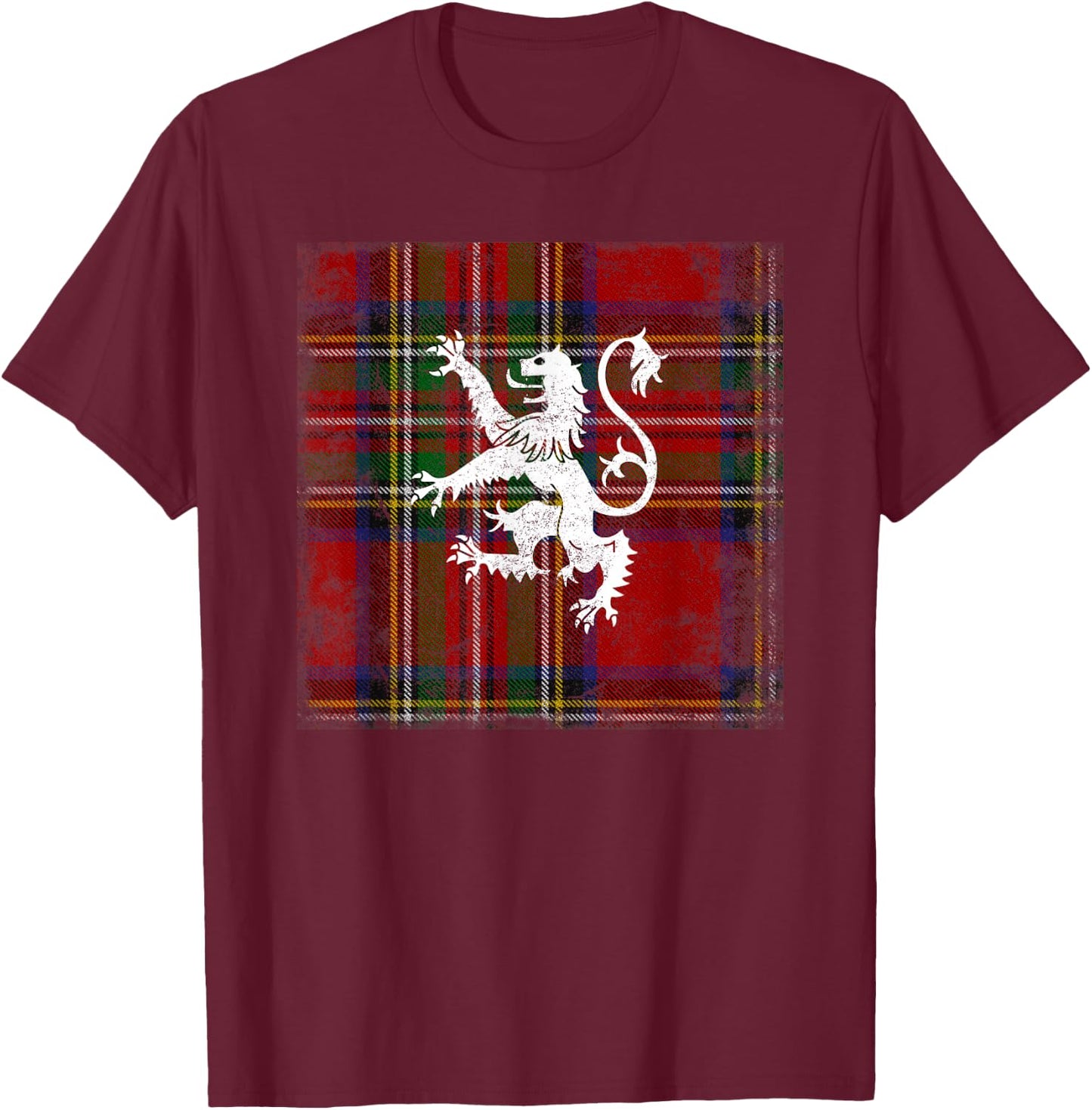 Scottish Tartan Red Plaid Scotland Lion Royal Stewart Clan T-Shirt - T-Shirt | Maroon